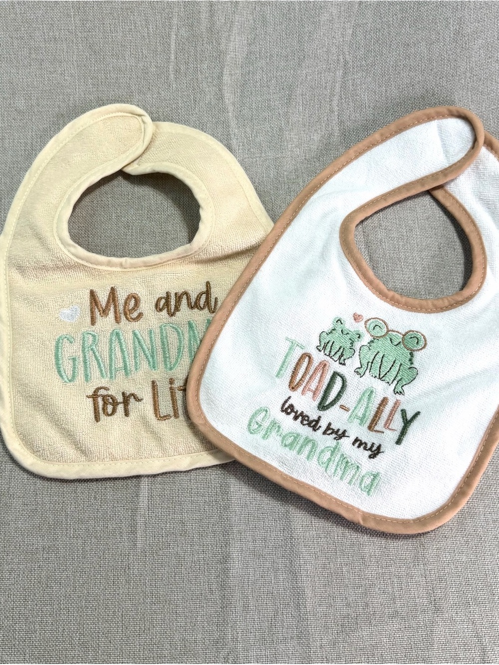 Grandma Embroidered Baby Bib Set in Cream and White